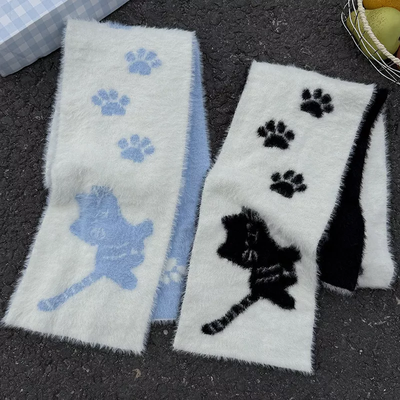 Cute Cat Paw Print Plush Scarf, image 3