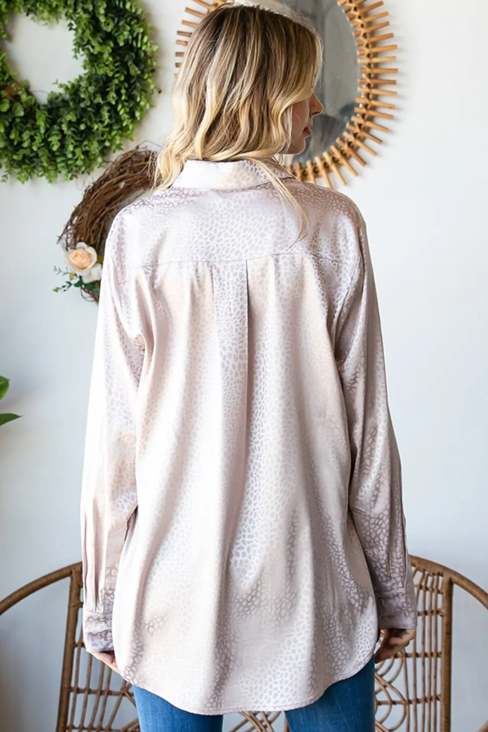 Full Size Ditsy Dot Button Down Collared Satin Shirt, image 2