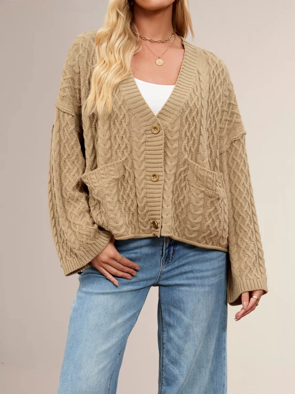 Cable Knit Button-Down Cardigan, image 19