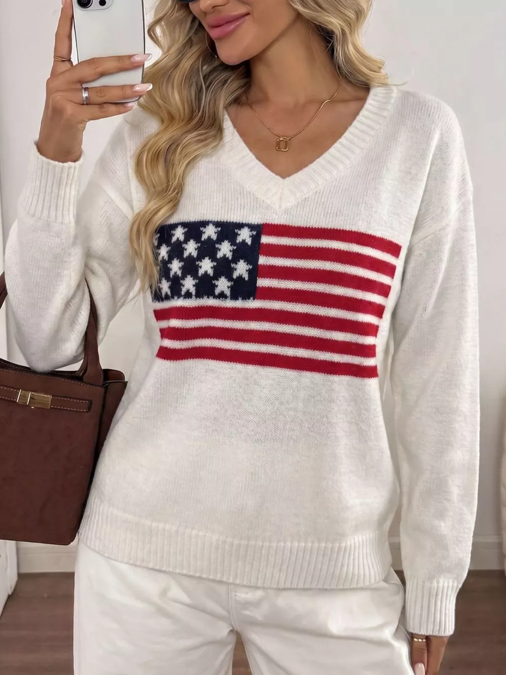American Flag V-Neck Knit Top, image 2