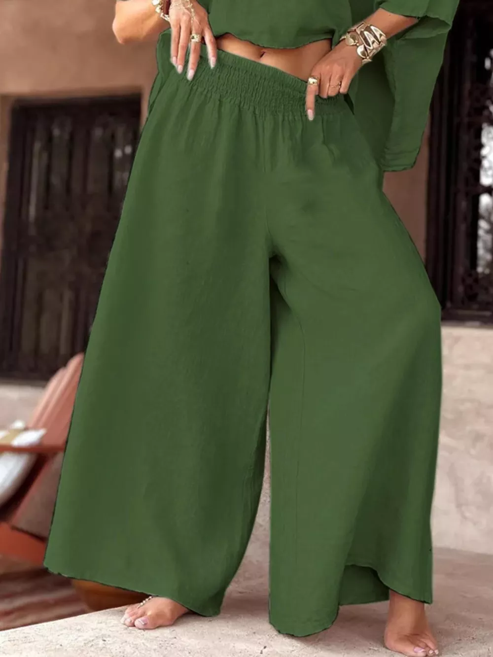 Full Size Boat Neck Top and Wide Leg Pants Set Plus Size, image 3