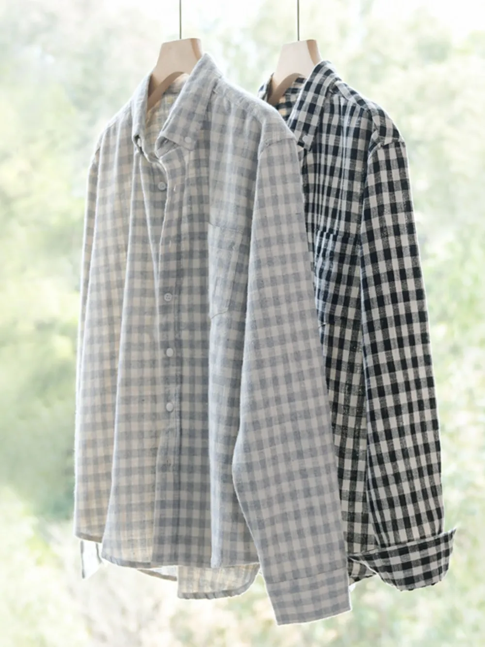 Men's Plus Size Gingham Check Button-Up Shirt, image 6