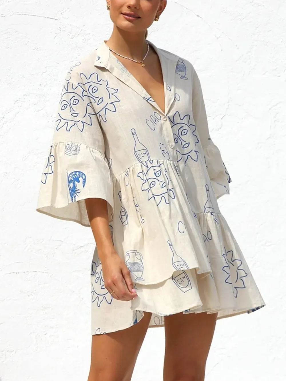 Button Detail Printed Mini Dress, image 3