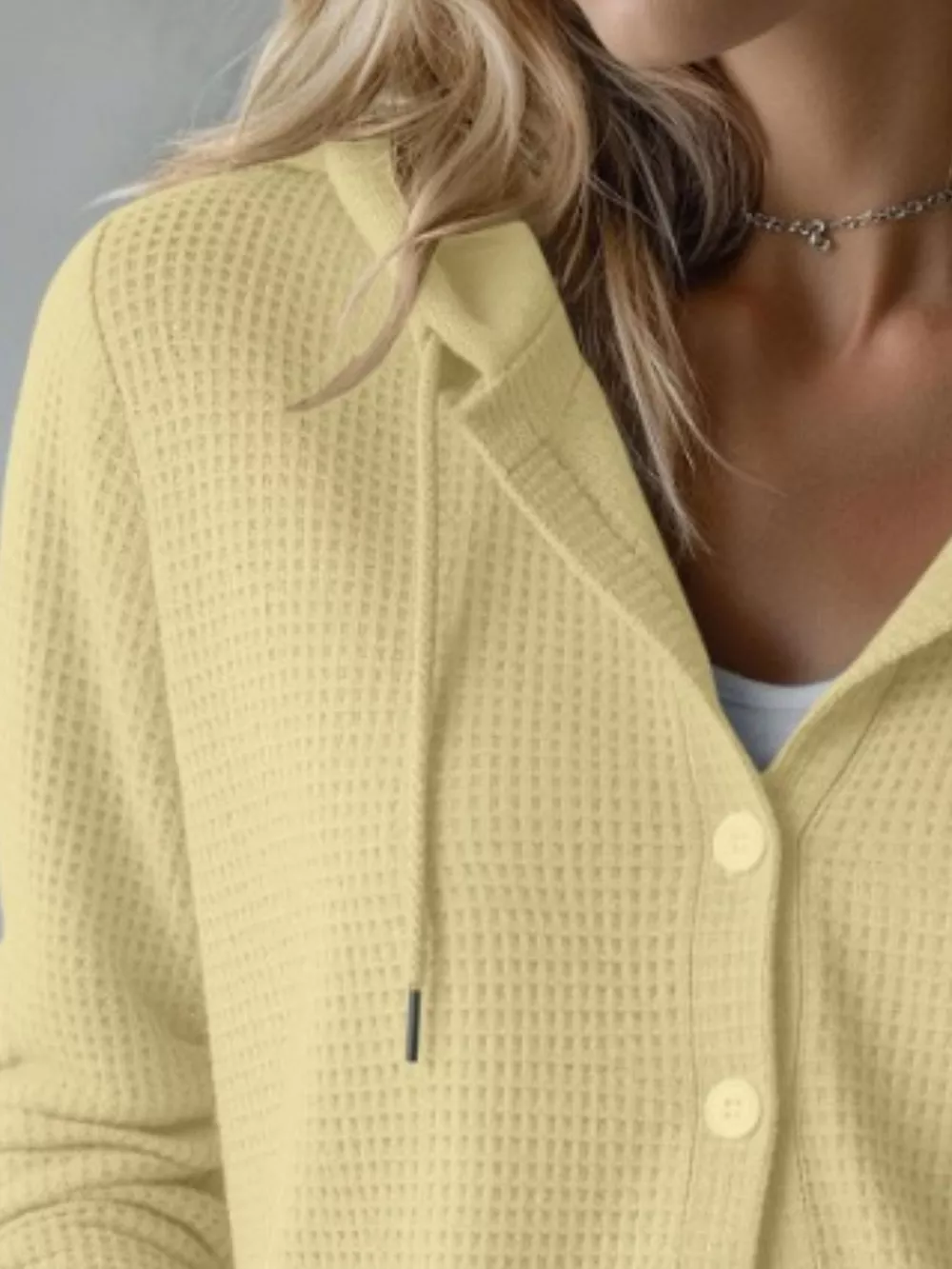 Waffle Knit Button-Down Hooded Cardigan, image 12