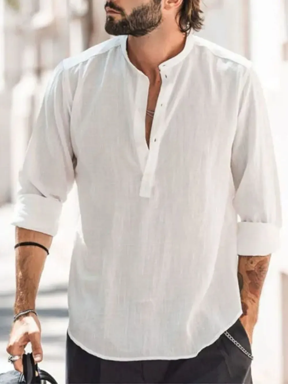 Men's Full Size Button Detail Long Sleeve Shirt Plus Size, image 3