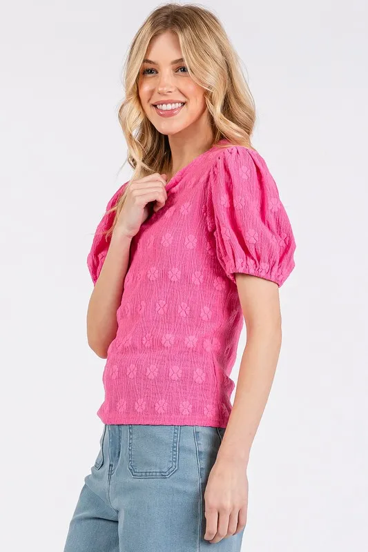 Flower Pattern Round Neck Short Sleeve Top, image 3