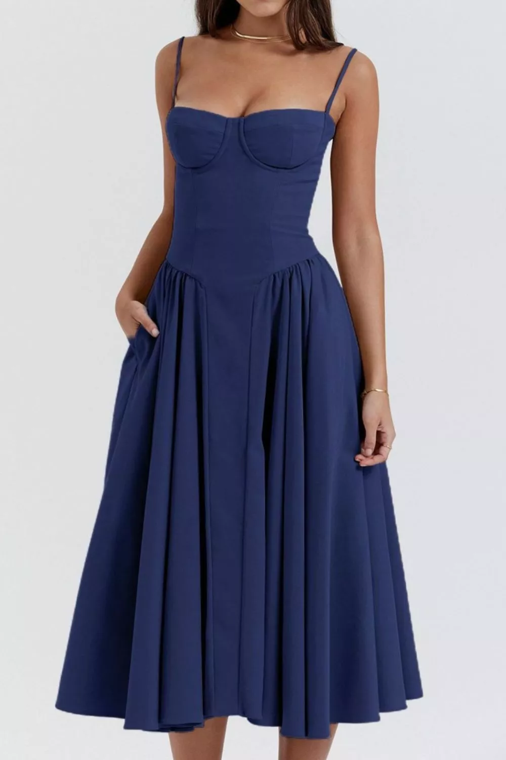 Sweetheart Neck Ruched Midi Dress, image 5
