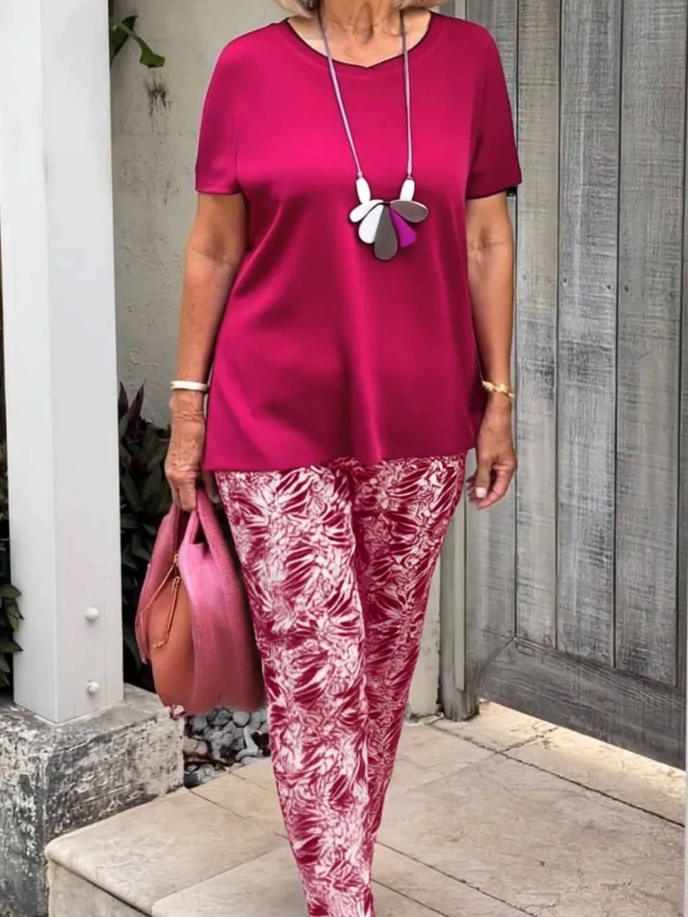 Full Size Round Neck Short Sleeve Top and Pants Set Plus Size, image 4
