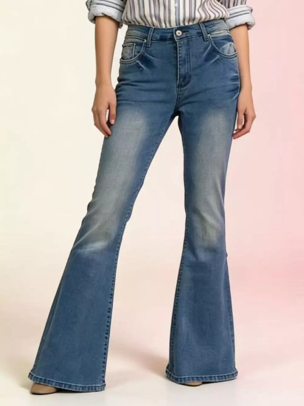 Full Size Vintage Wash High-Waisted Flare Jeans Plus Size, image 2