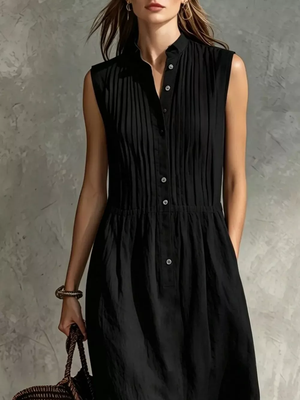 Full Size Sleeveless Button Front Midi Dress Plus Size, image 4
