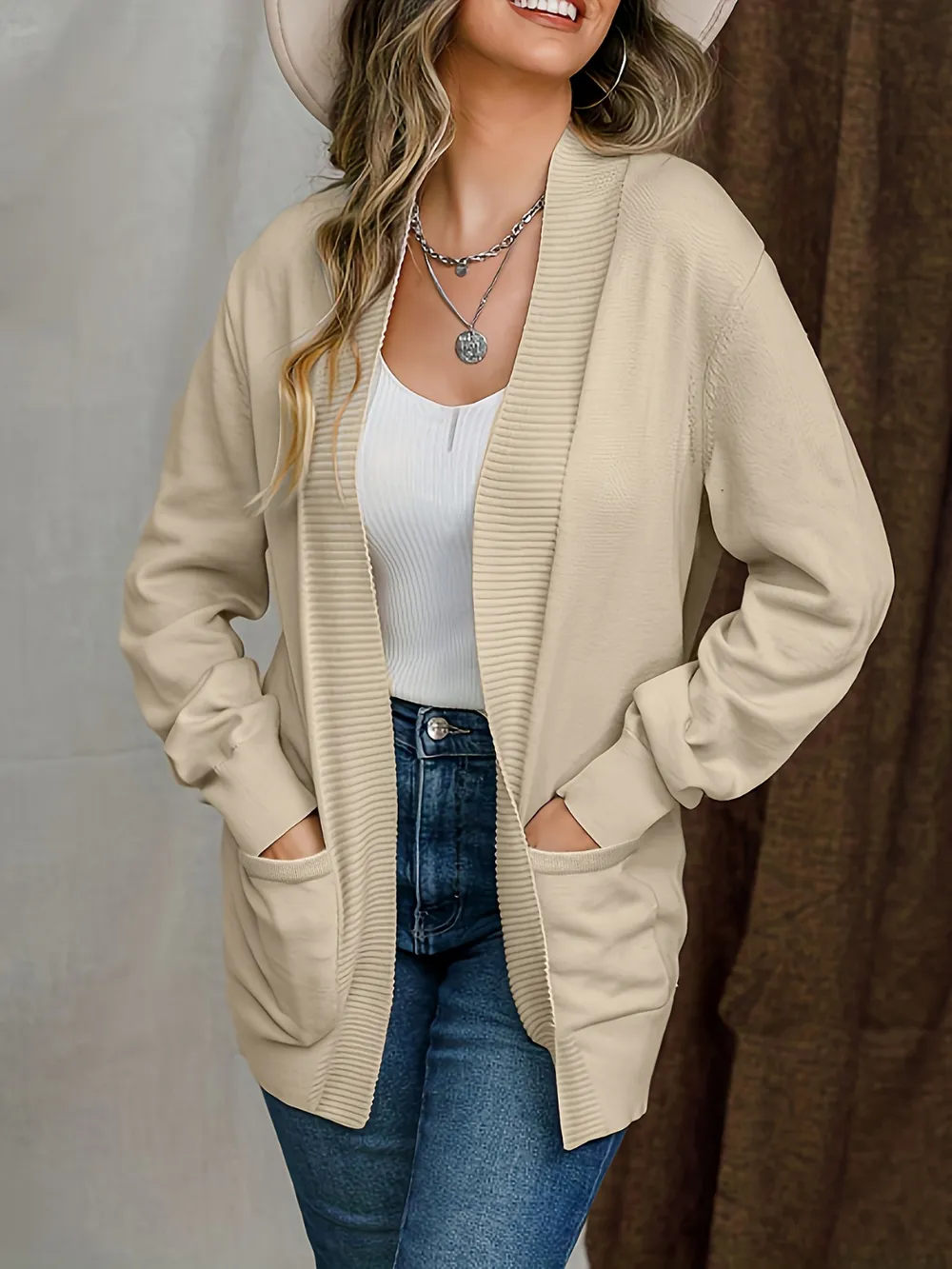Open Front Long Sleeve Sweater Cardigan, image 5