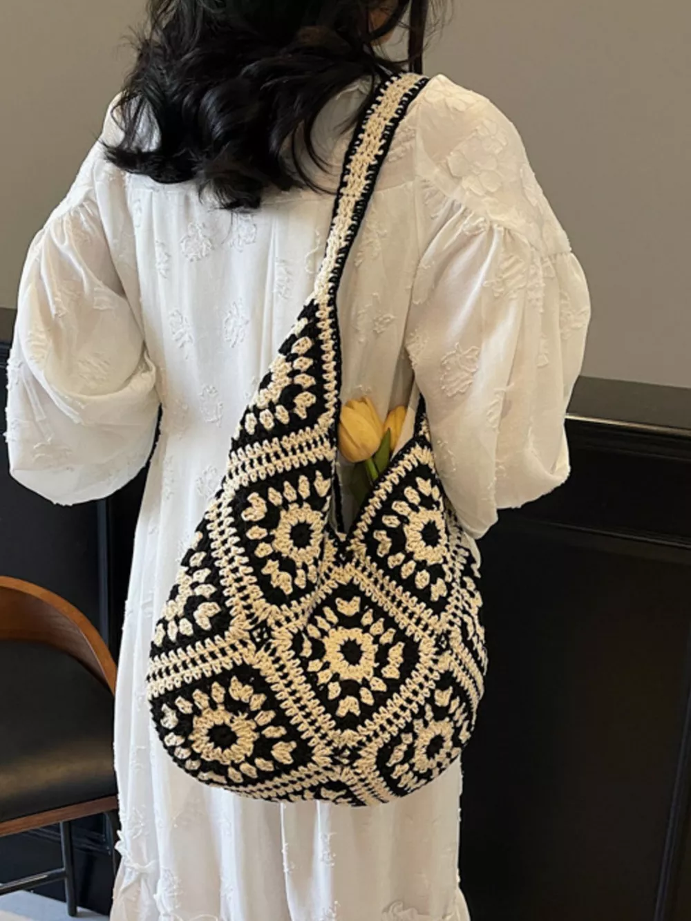 Crochet Hobo Shoulder Bag, image 11