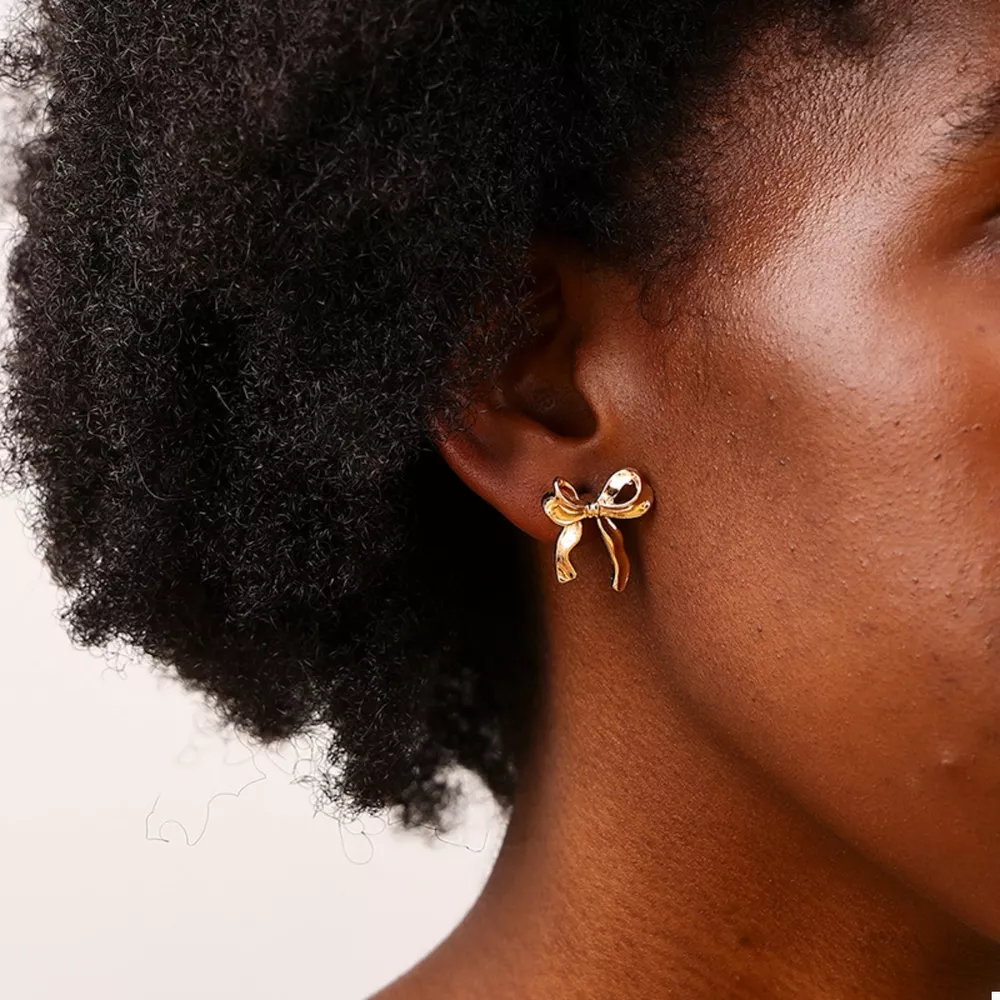 18K Gold-Plated Alloy Bow Stud Earrings