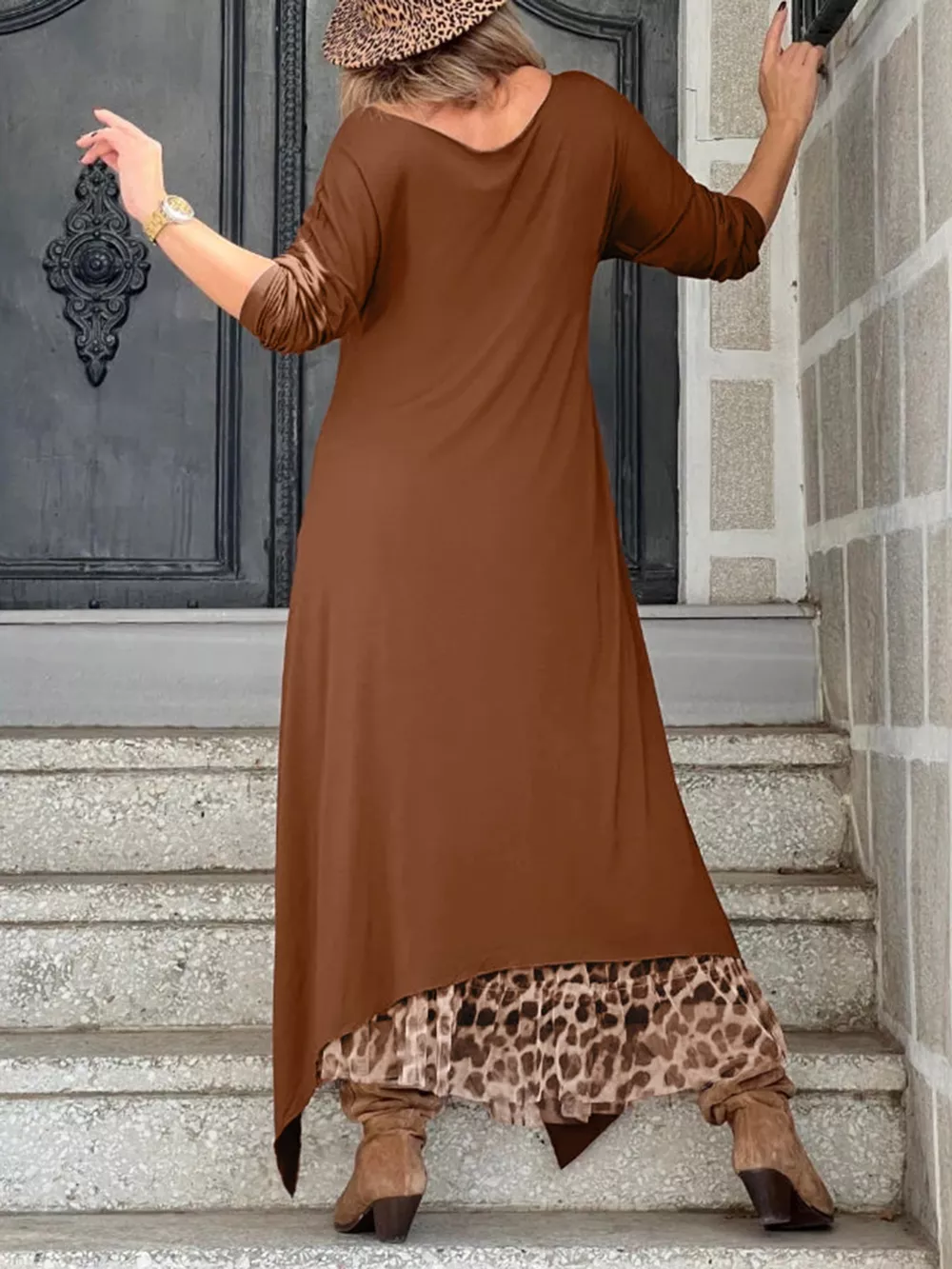 Plus Size Leopard Print Asymmetrical Hem Midi Dress, image 2