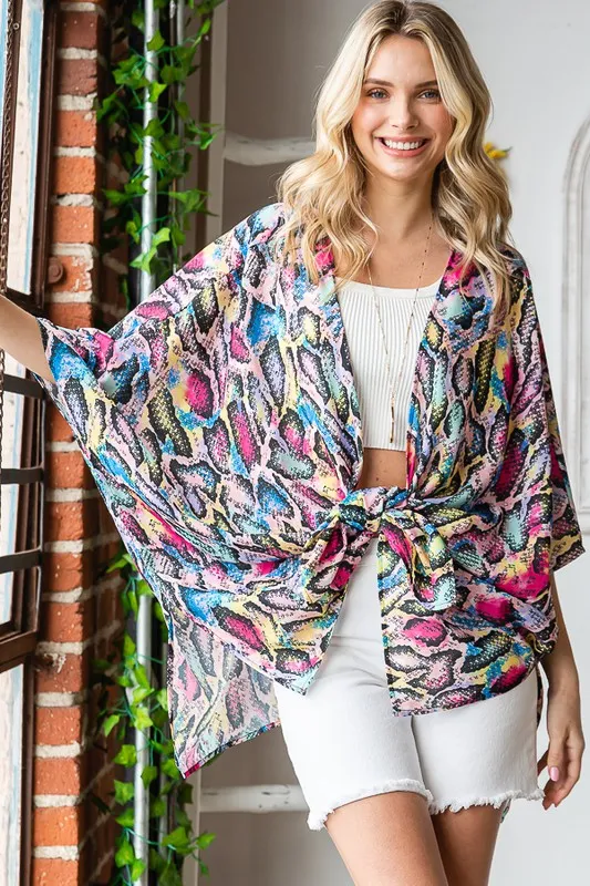 Full Size Multi Color Snake Open Cardigan Plus Size, image 4