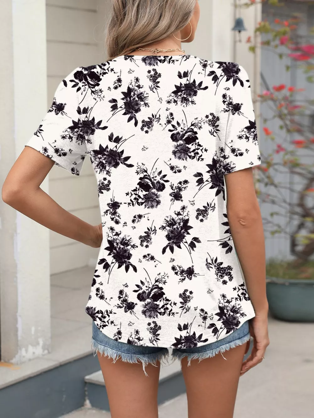 Floral Print Short Sleeve Blouse, image 5