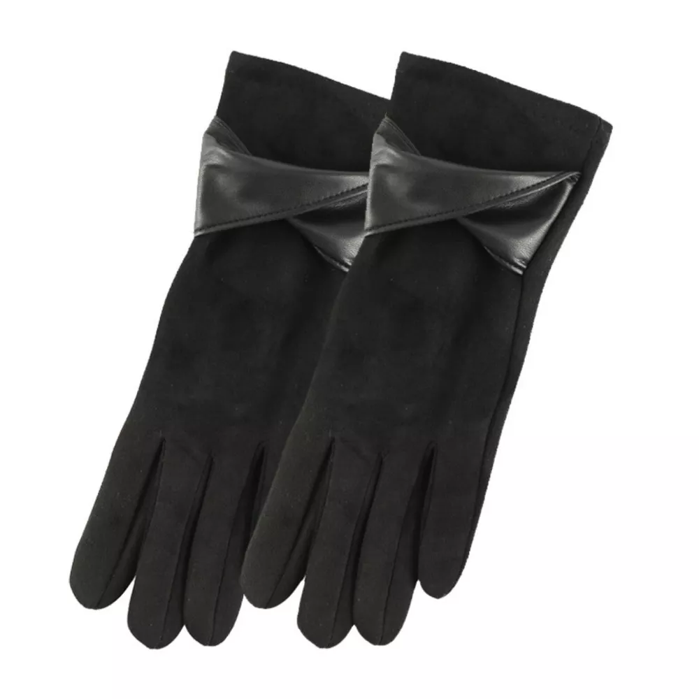 Warm Leather Trimmed Suede Gloves, image 3
