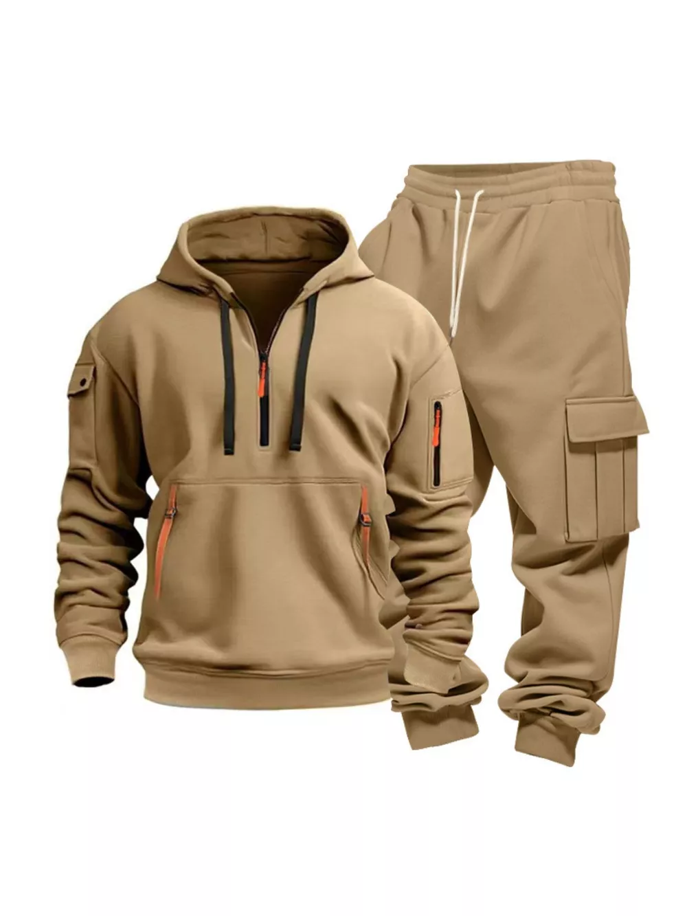 Men's Full Size Half Zip Hoodie and Cargo Pants Set Plus Size, image 13