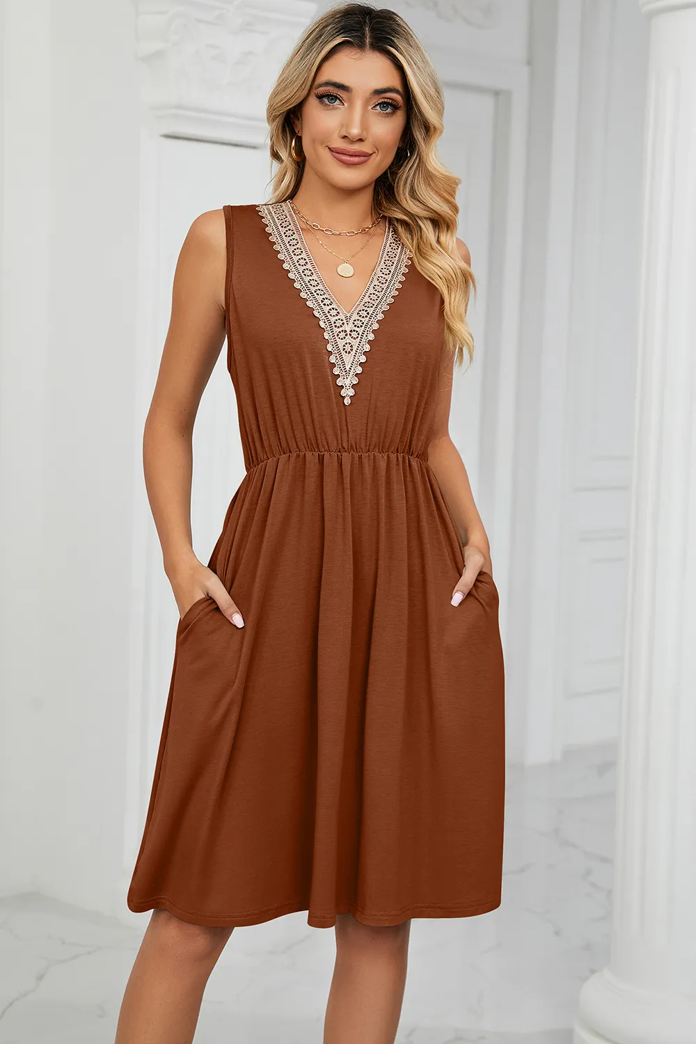 Pocketed V-Neck Wide Strap Dress, image 22