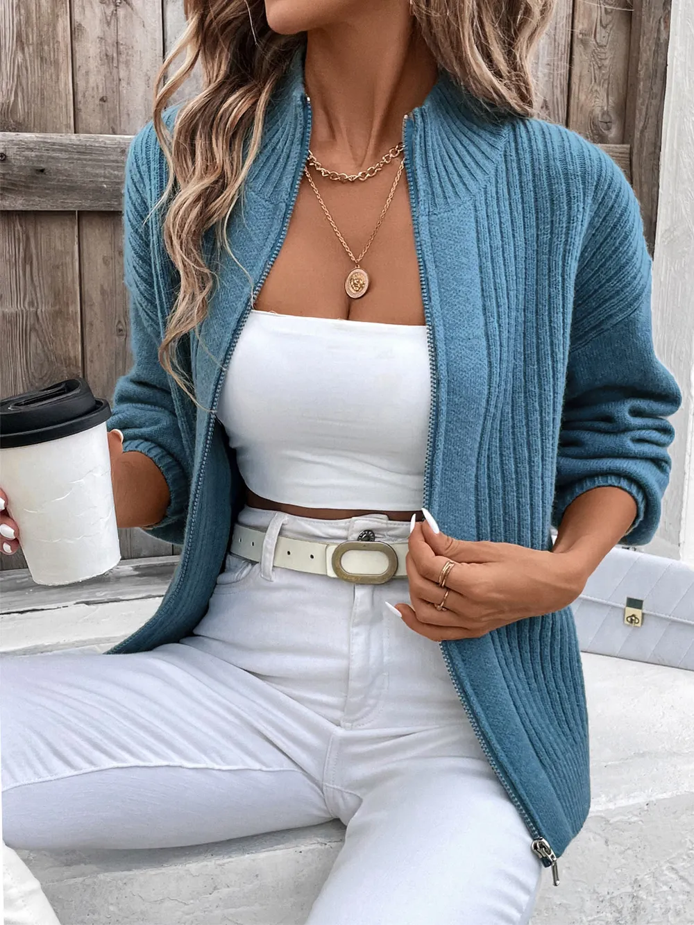 Zip Up Long Sleeve Cardigan, image 3