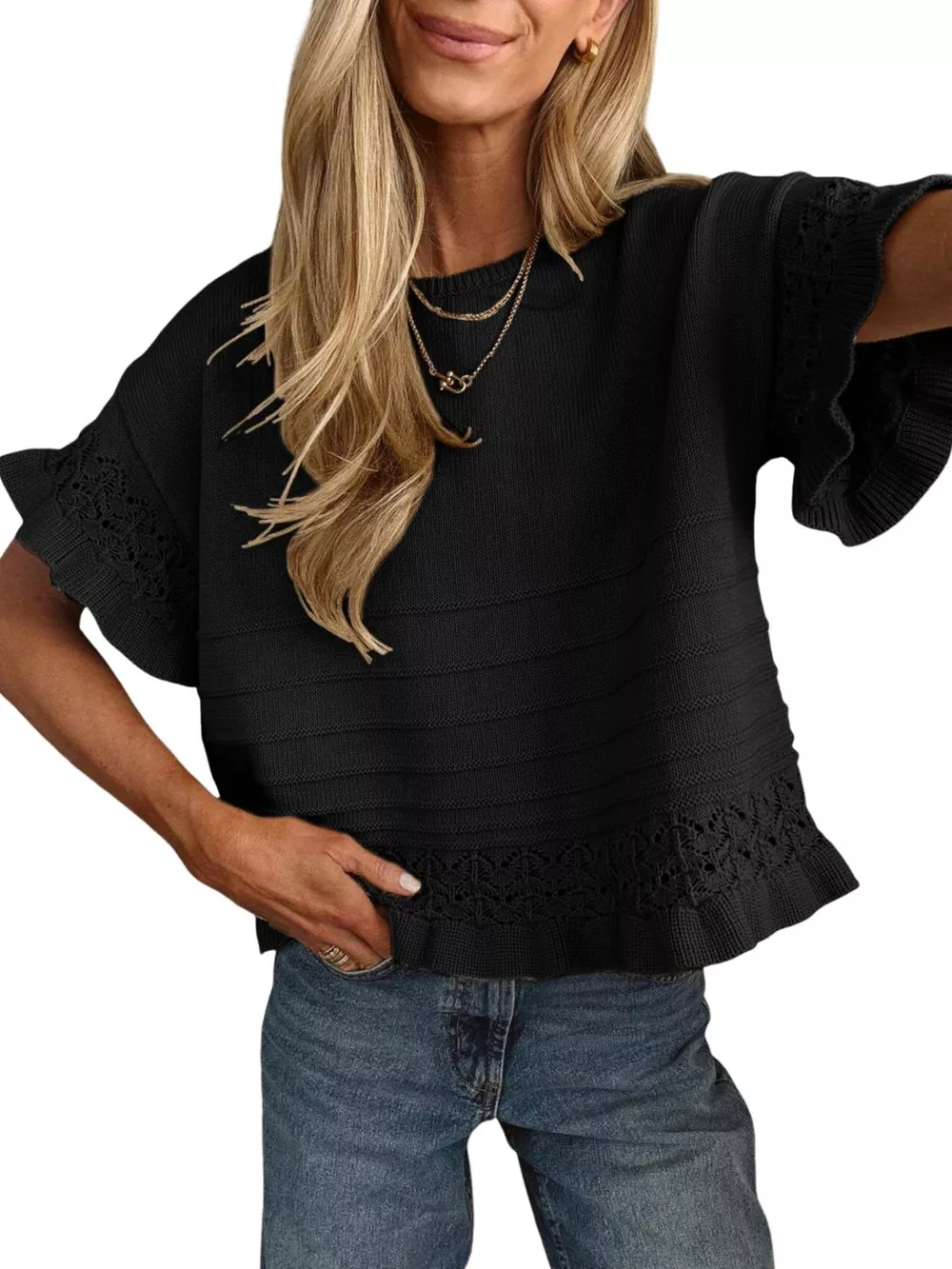 Lace Trimmed Knit Top, image 12