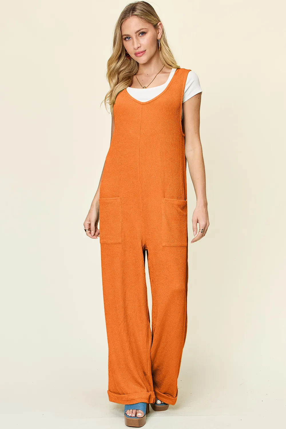 Full Size Texture Sleeveless Wide Leg Jumpsuit, image 7