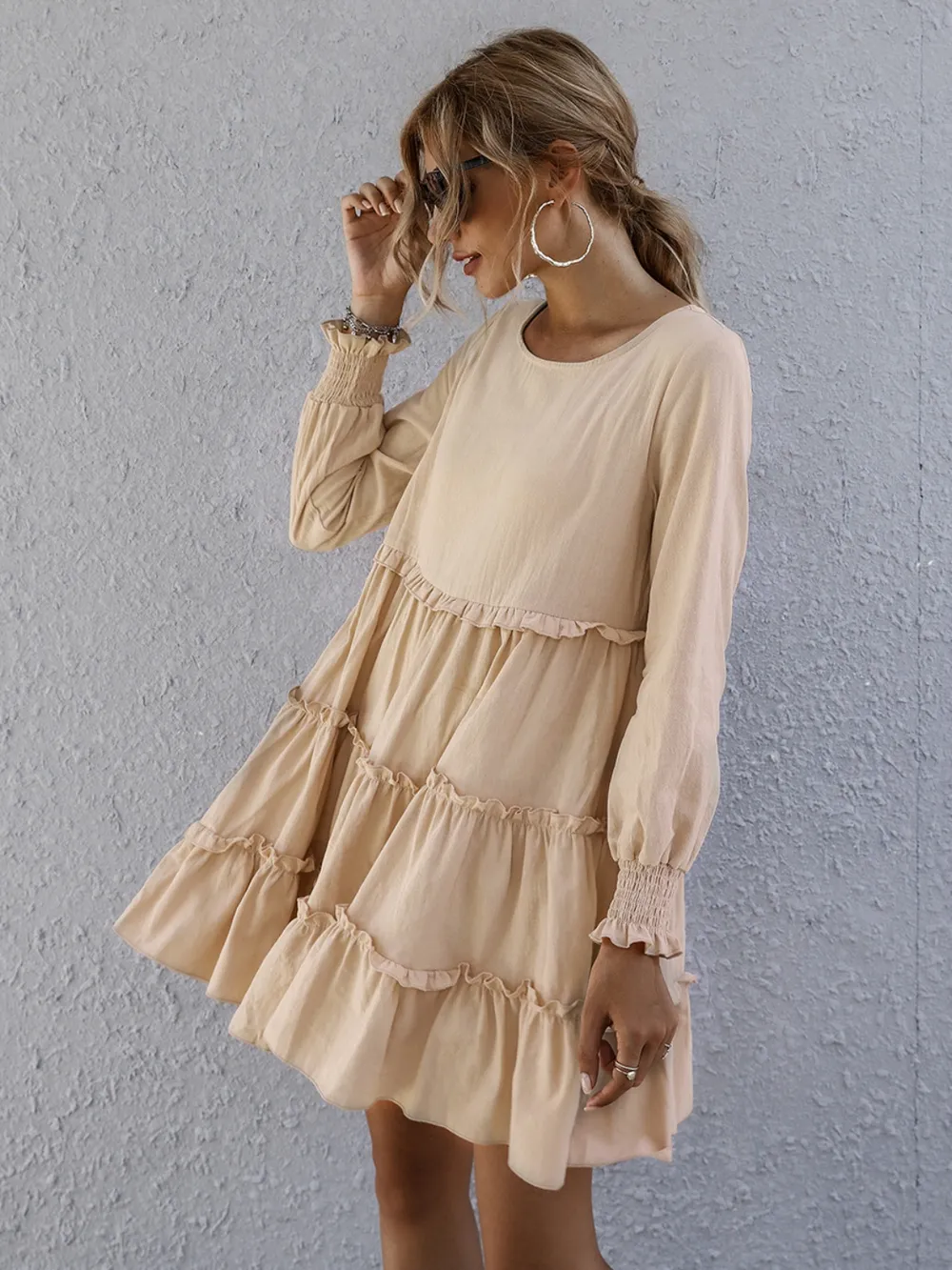 Frill Tiered Long Sleeve Mini Dress, image 10