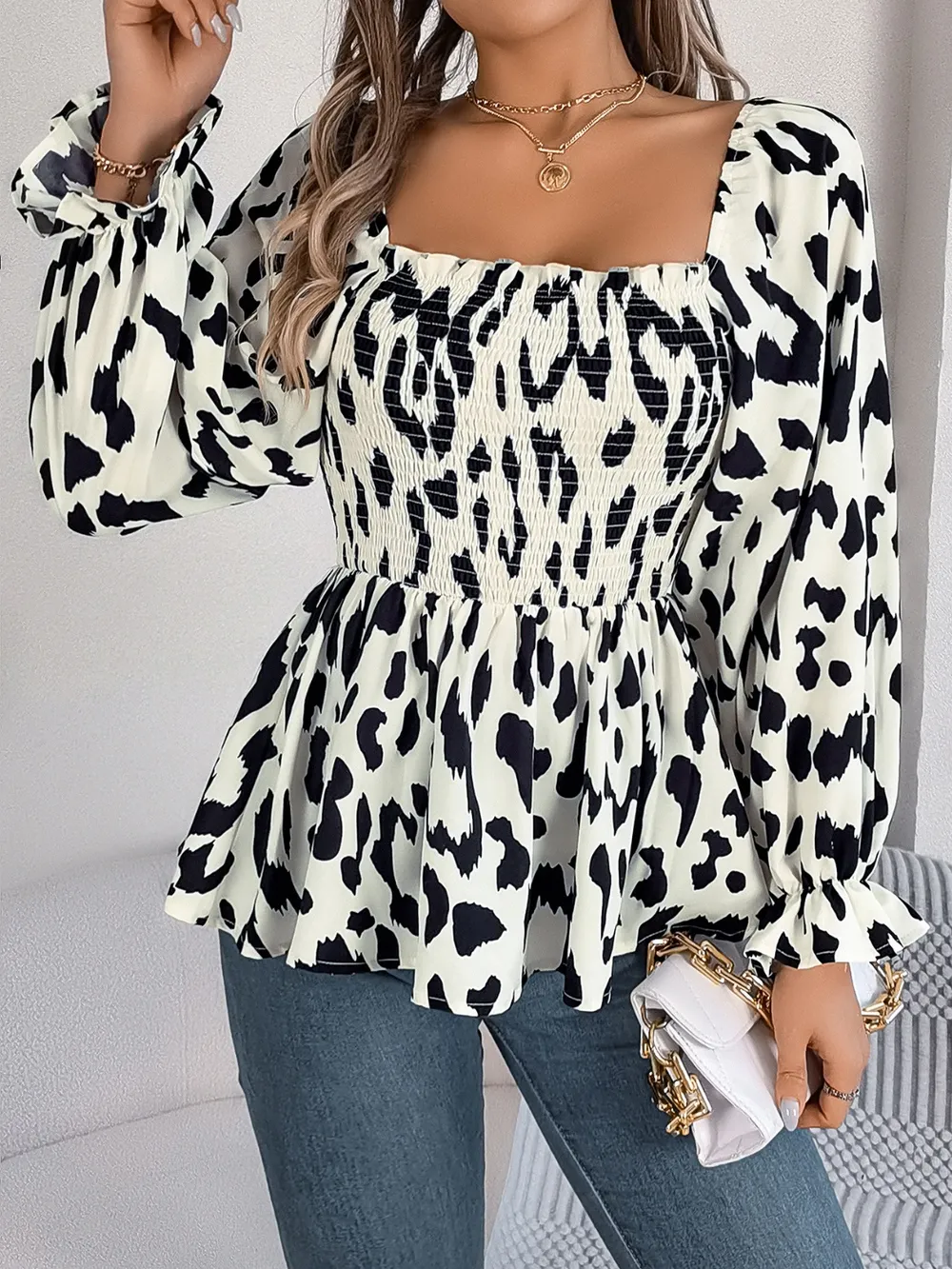 Square Neck Flounce Sleeve Blouse, image 11