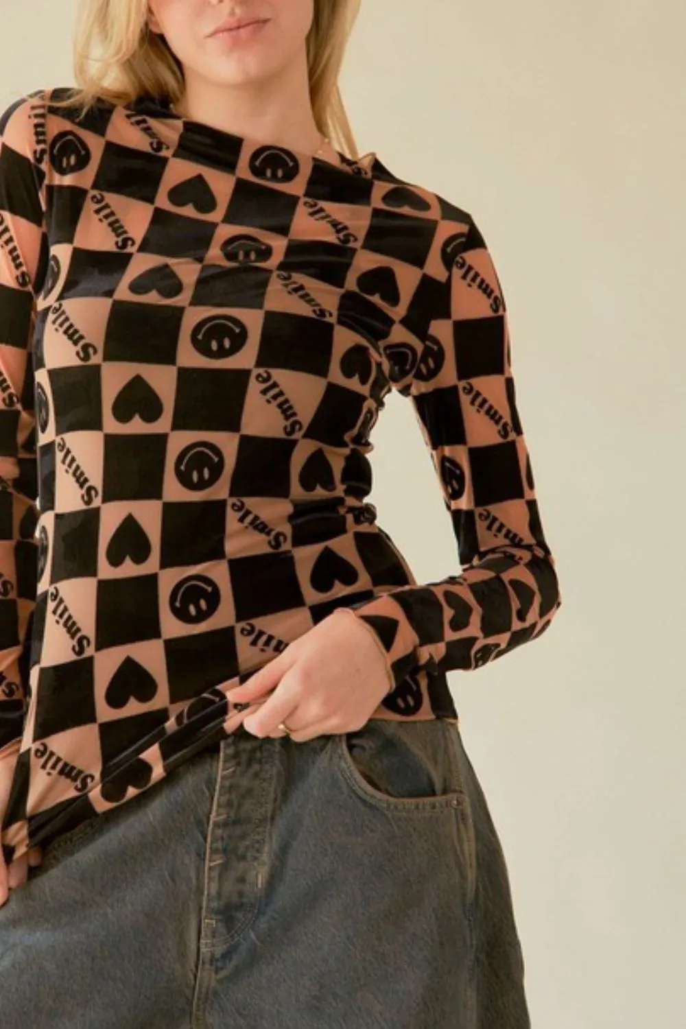 Heart Print Long Sleeve Top, image 3