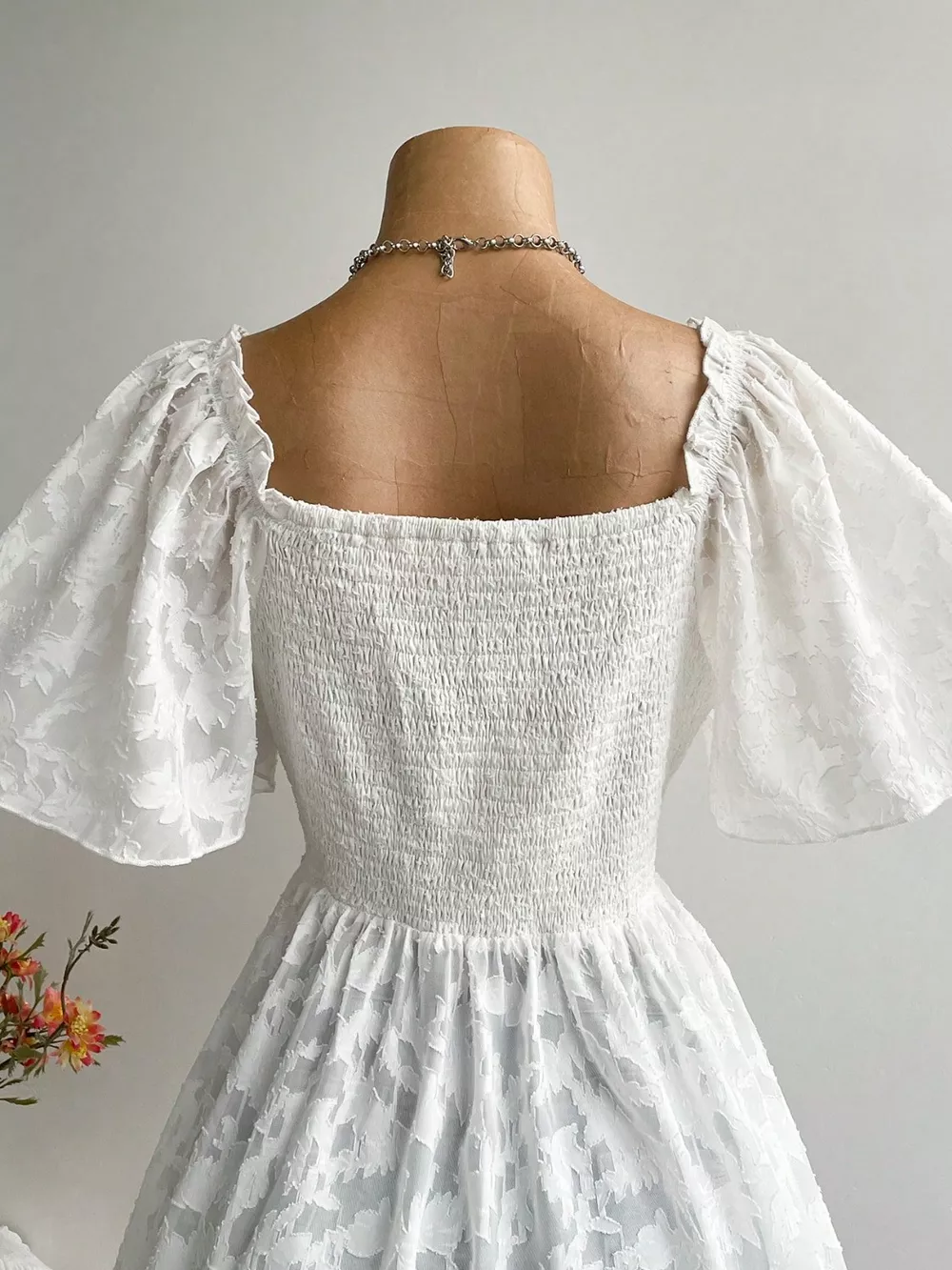 Plus Size Floral Flutter Sleeve Blouse with Smocked Back, image 2