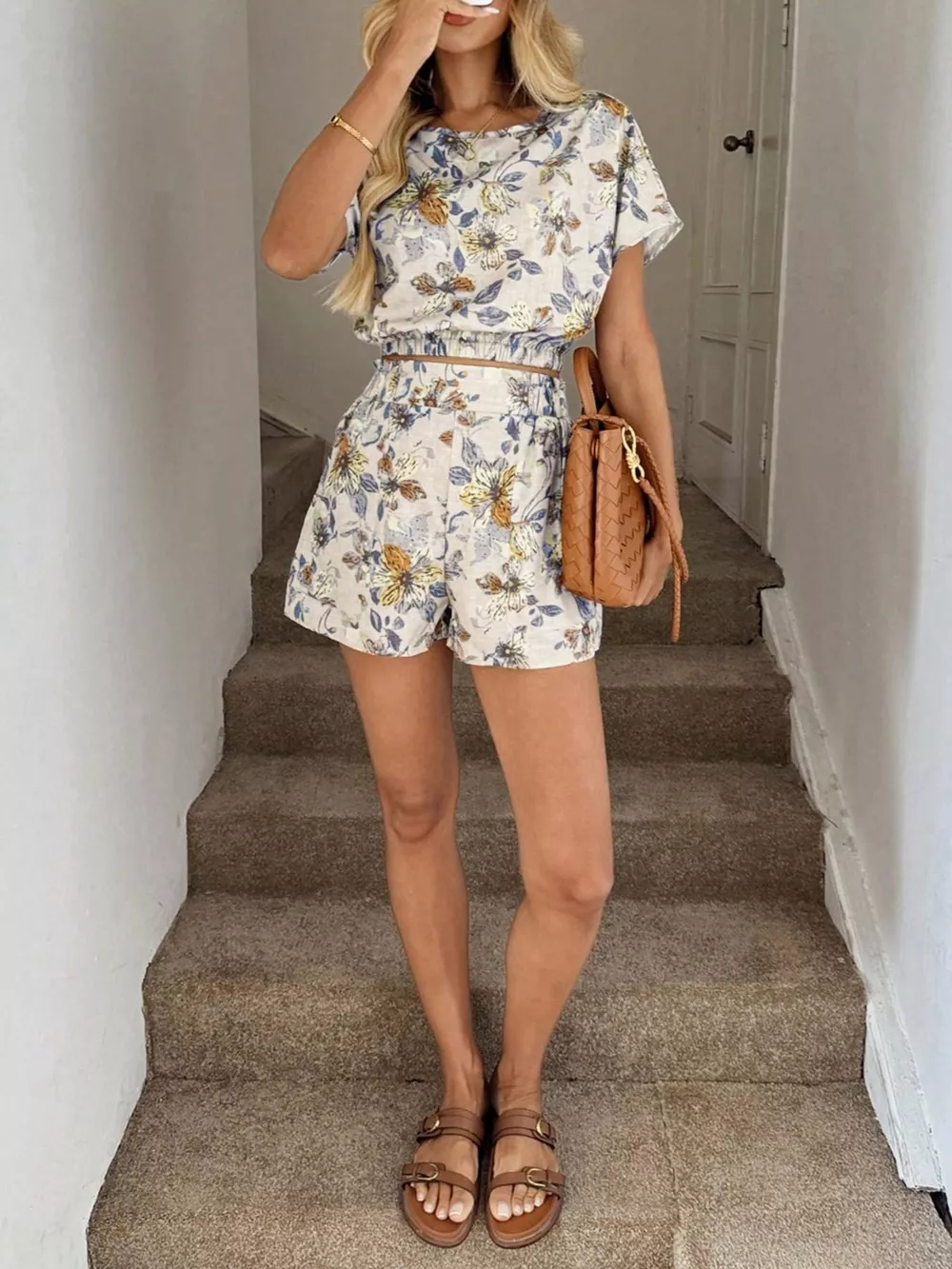 Floral Print Crop Top and Shorts Set, image 16