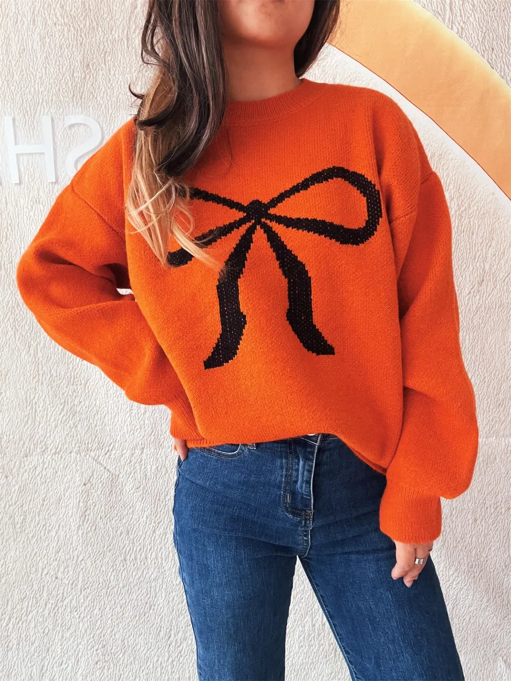 Bow Pattern Casual Long Sleeve Sweater, image 17