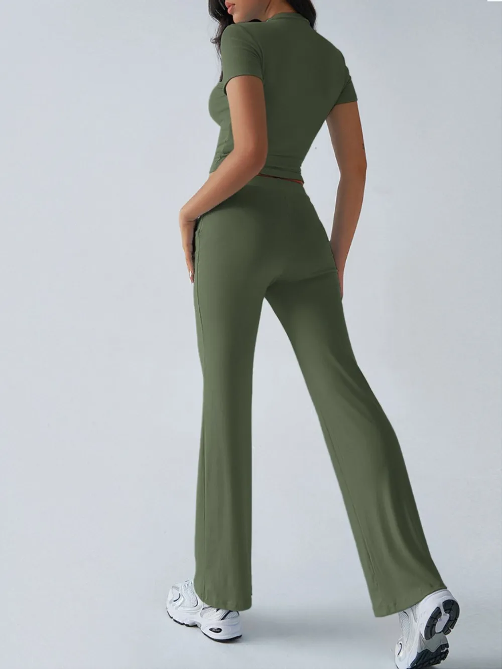 Round Neck Short Sleeve Top and Pants Set, image 4