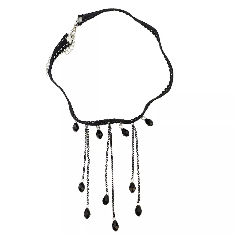 Gothic Lace Choker Necklace with Teardrop Dangle Charms, image 6