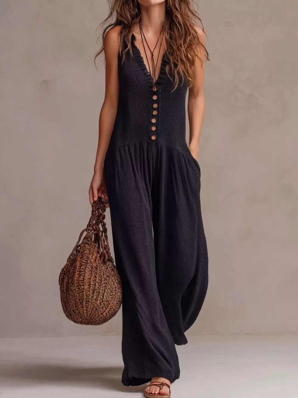 V-Neck Sleeveless Wide Leg Jumpsuit, image 7