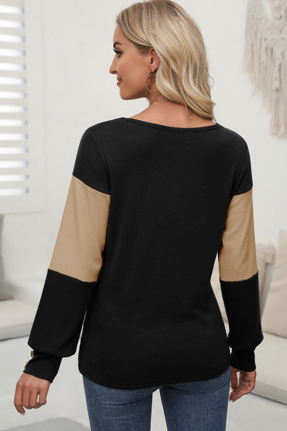 Color Block V-Neck Long Sleeve Top, image 4