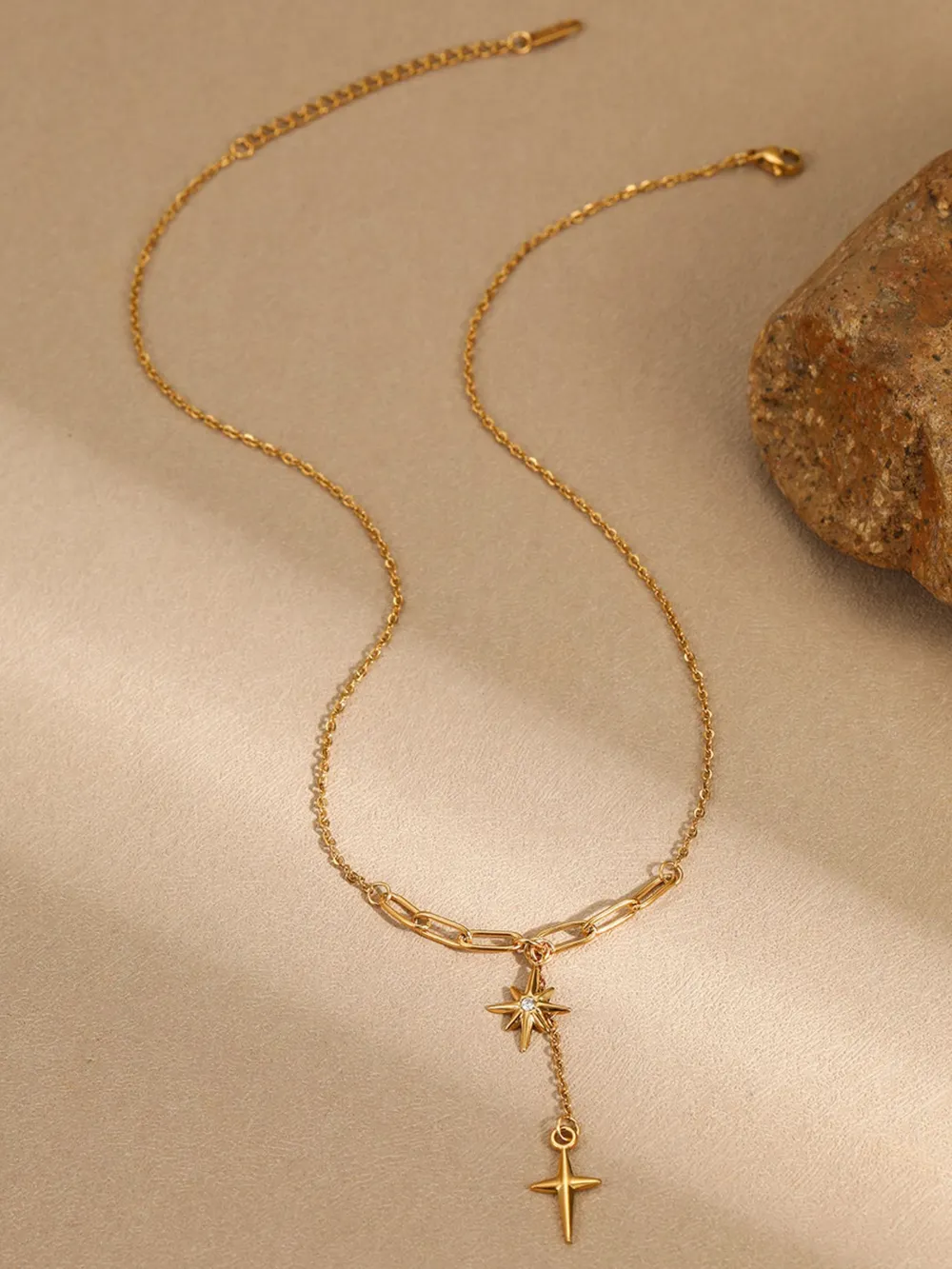 18K Gold-Plated Star Cross Pendant Necklace, image 2