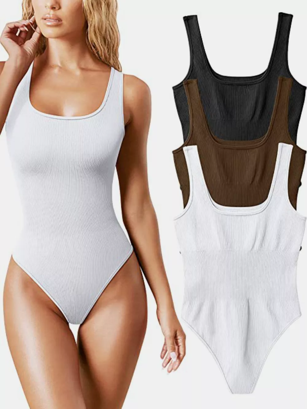 Full Size Ribbed Knit Sleeveless Scoop Neck Bodysuit Plus Size, image 6