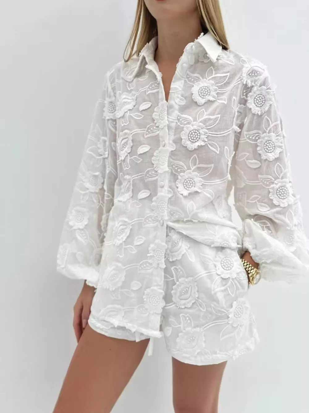 Floral Embroidered Shirt and Shorts Set, image 2
