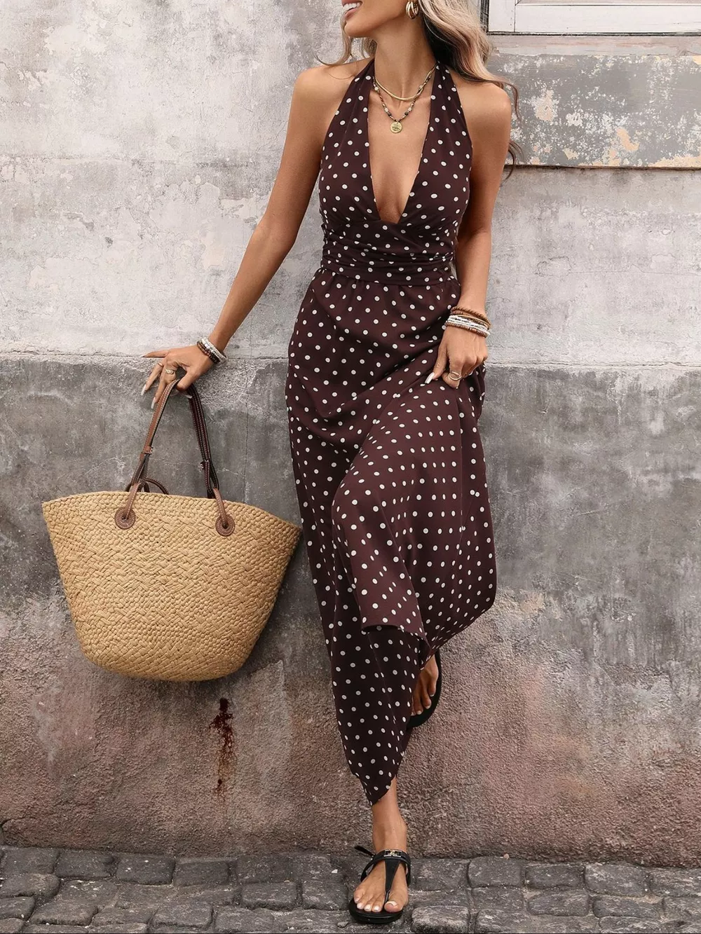 Halter Neck Polka Dot Maxi Dress, image 2