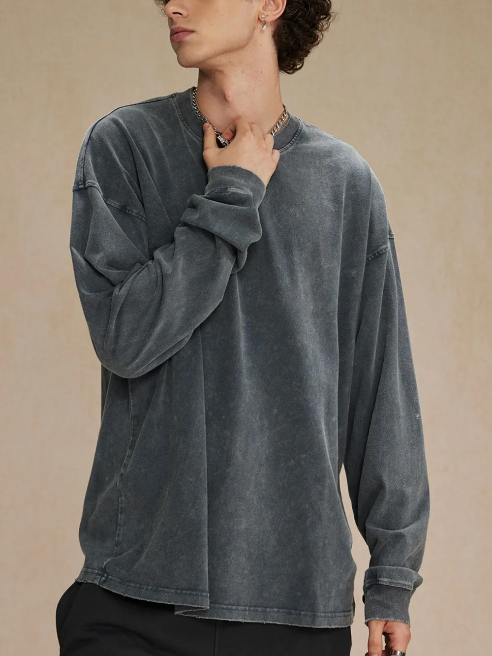 Men's Oversized Washed Round Neck T-Shirt