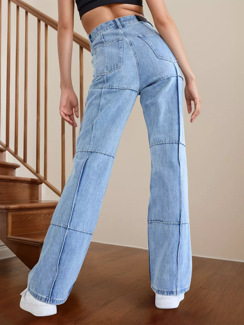 High Waist Straight Jeans with Pockets, image 3