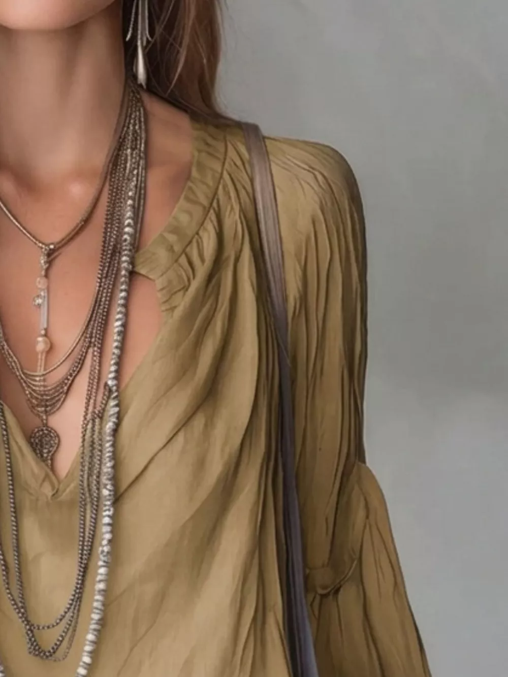 Notched Balloon Sleeve Blouse, image 15