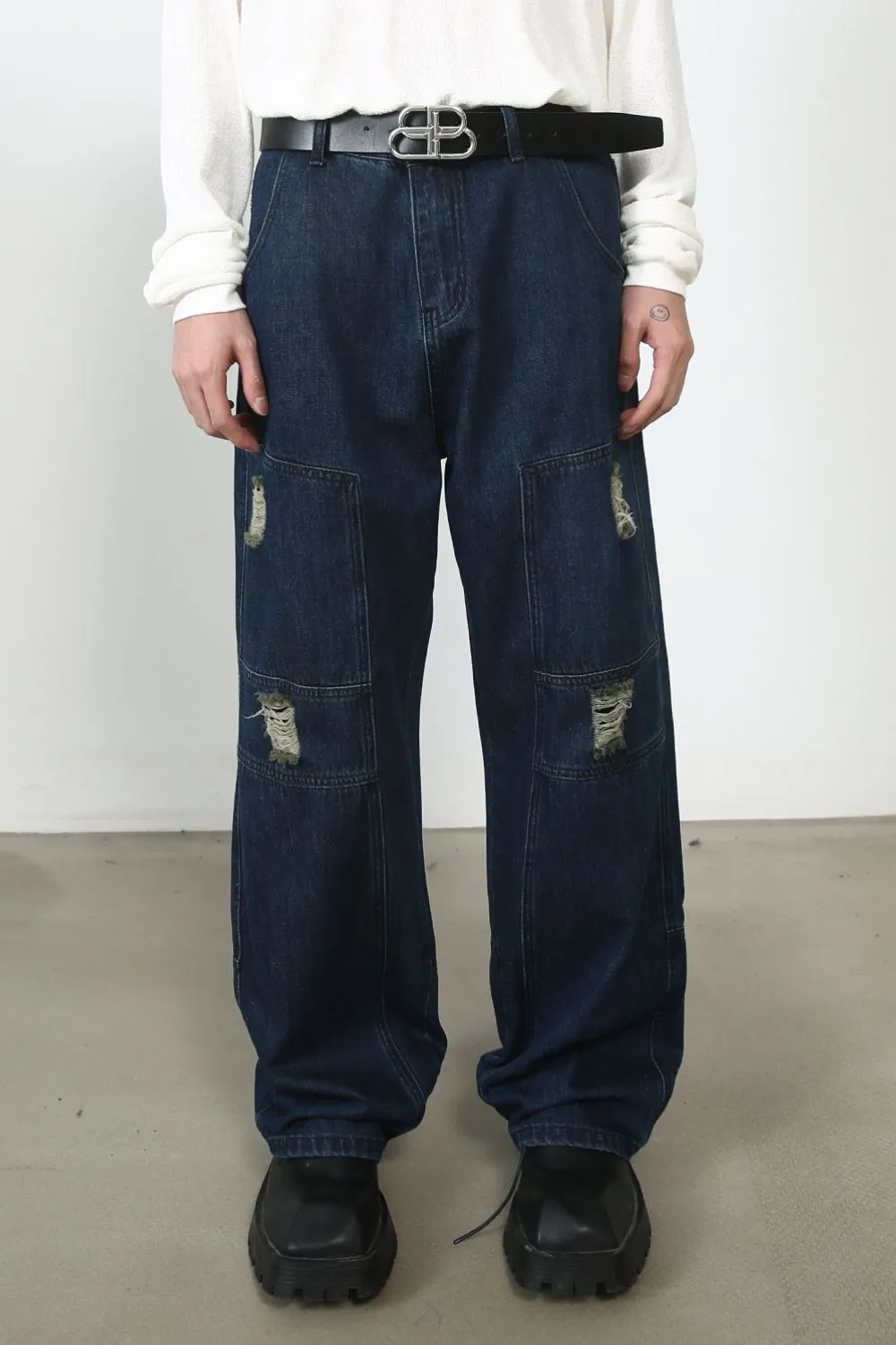 Men's Distressed Jeans with Pockets, image 2