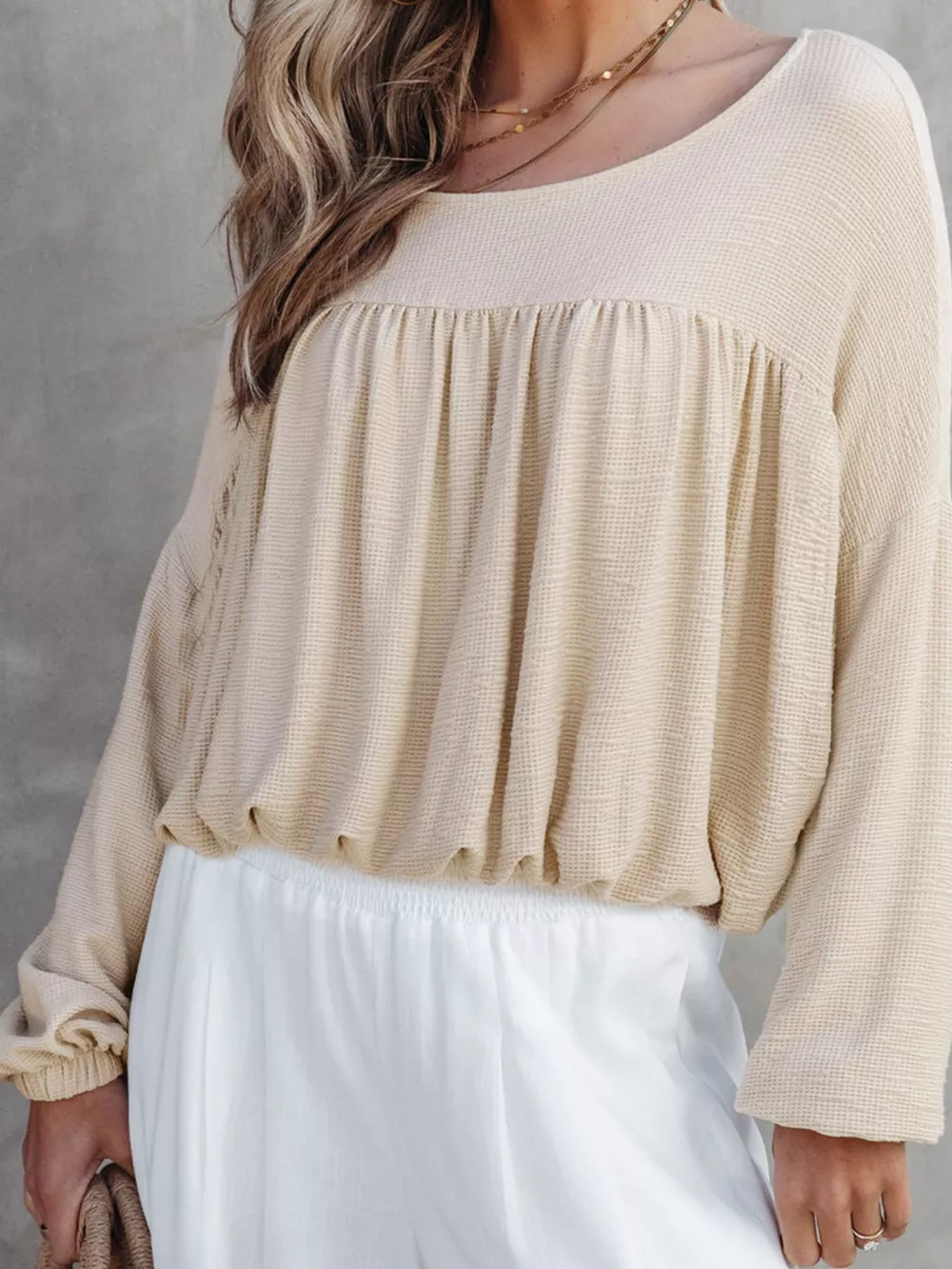 Textured Drop Shoulder Long Sleeve Top, image 4