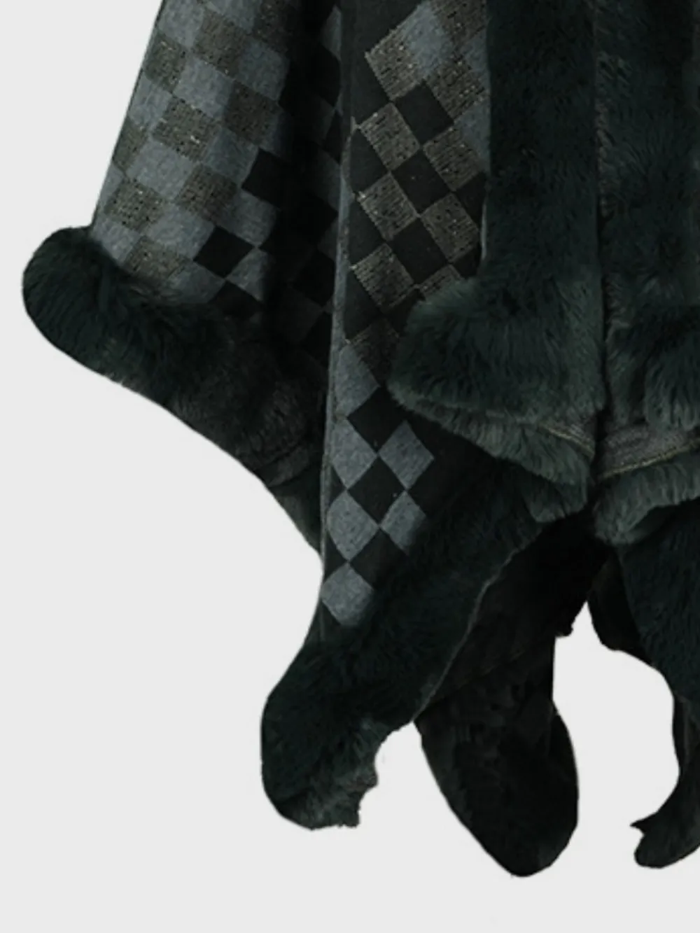 Fuzzy Checkered Long Sleeve Poncho, image 15