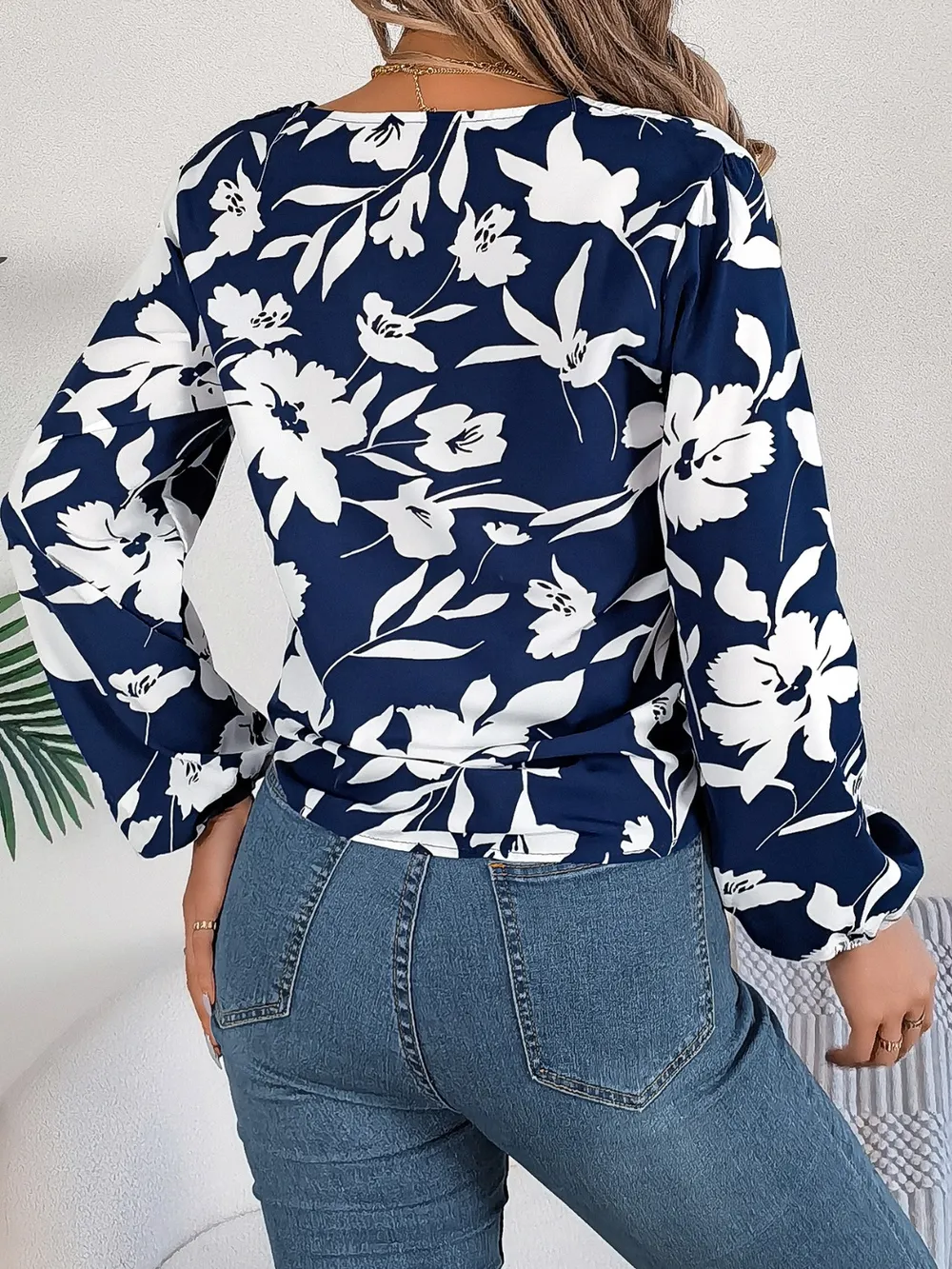 Printed V-Neck Long Sleeve Blouse, image 14