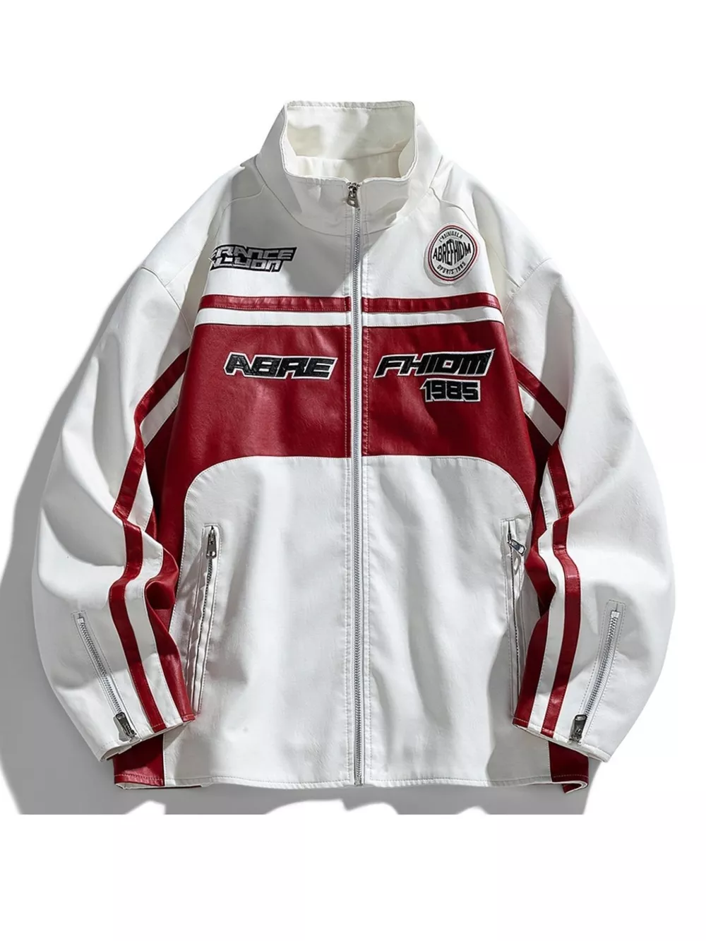 Men's Plus Size Zip Up Long Sleeve Leather Jacket, image 7