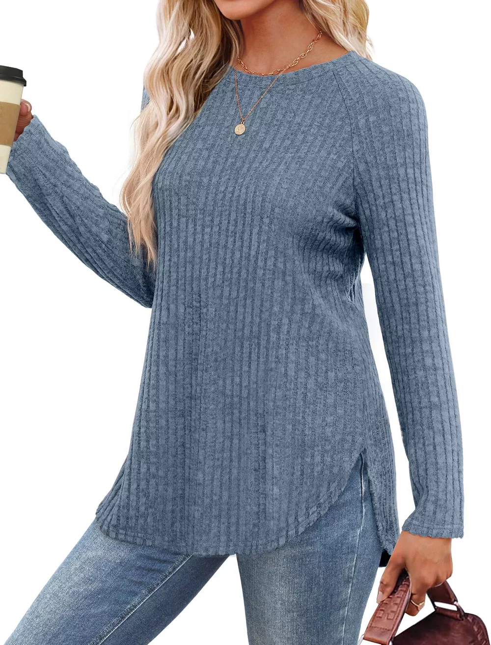 Casual Ribbed Knit Long Sleeve T-Shirt, image 16