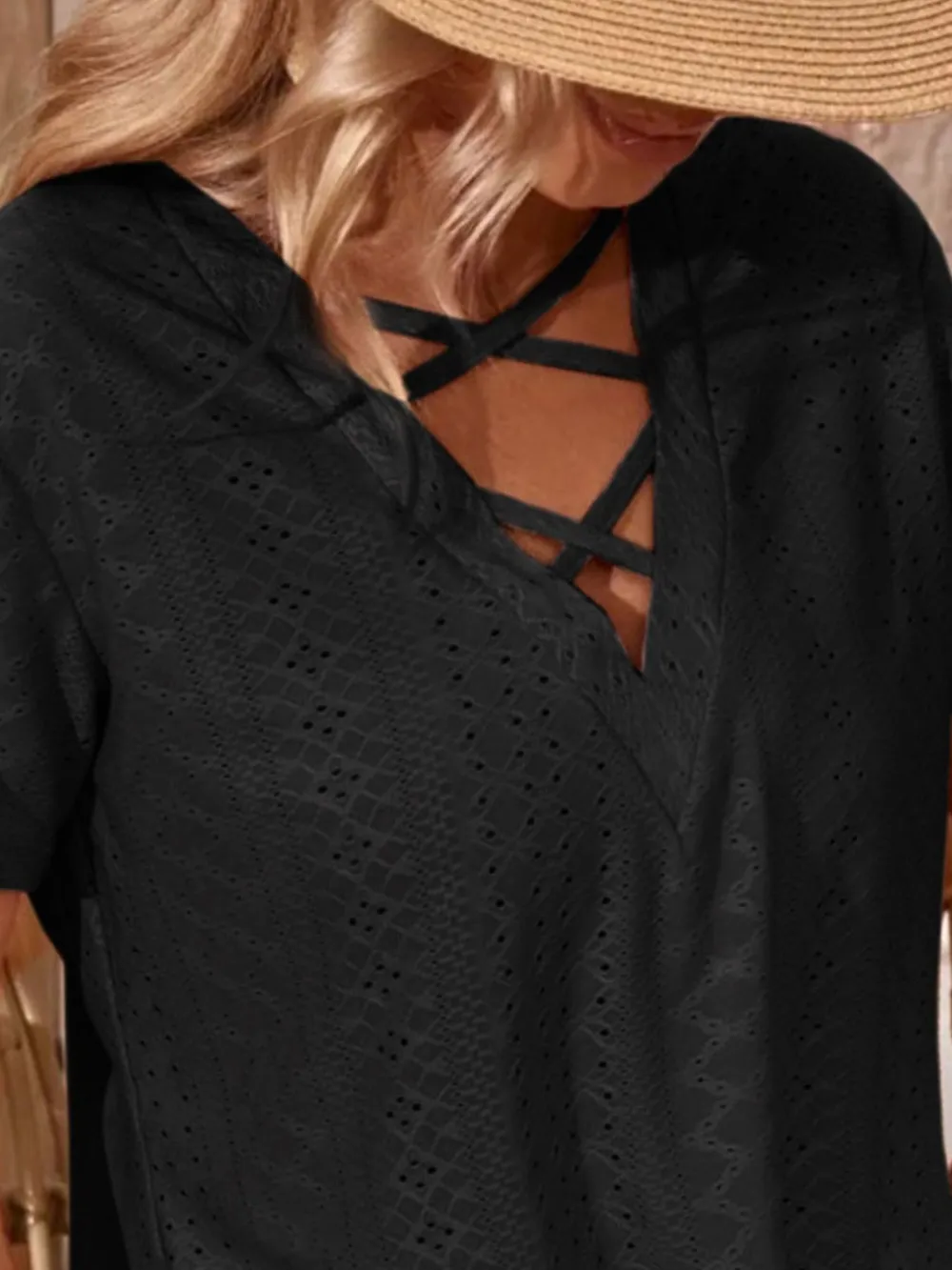 Eyelet Crisscross Short Sleeve T-Shirt, image 3